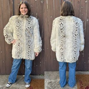 Monterey Fashions Vintage 80s Faux Fur Coat Animal Print